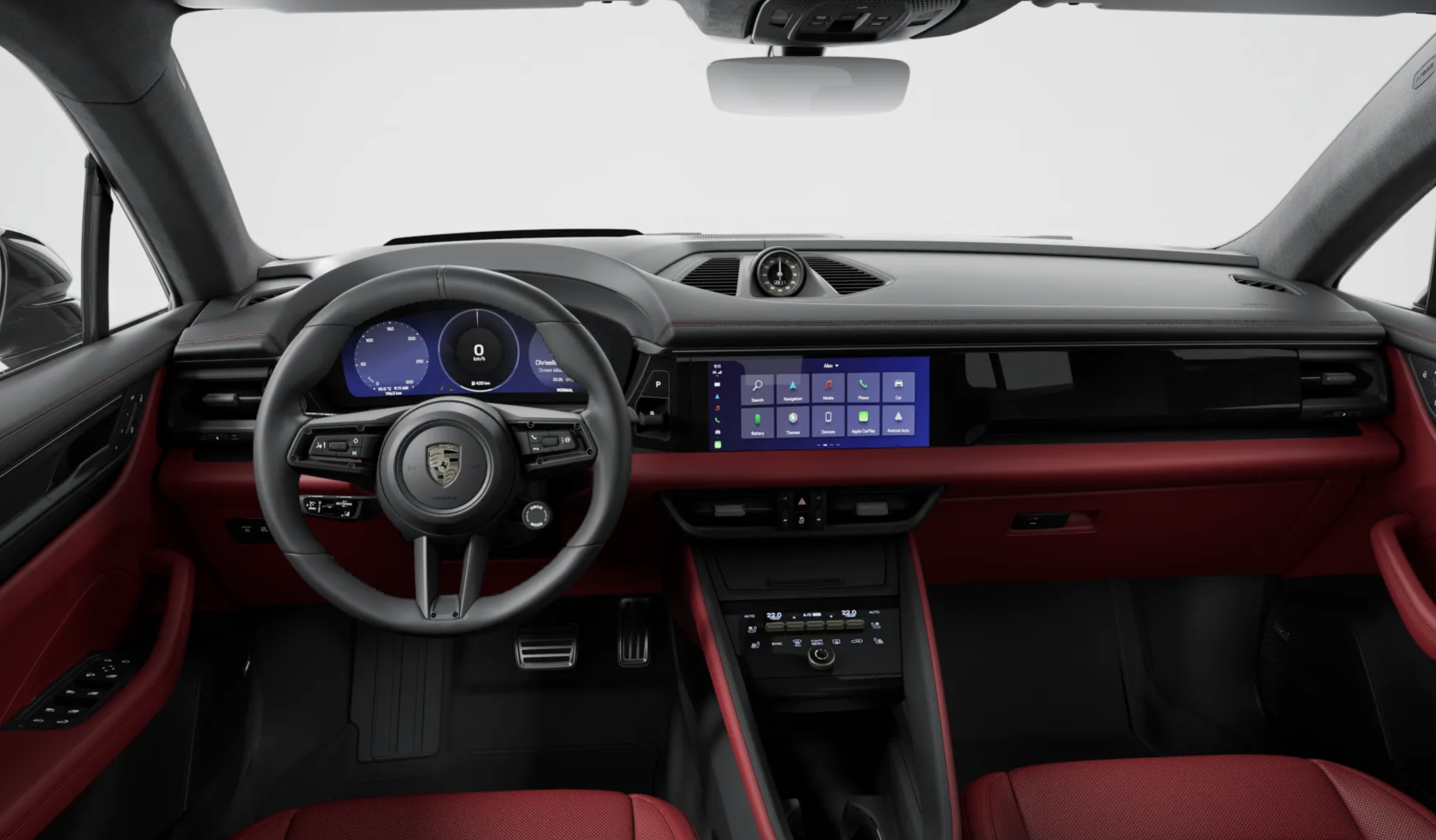 Porsche Macan Turbo | nové elektrické SUV | skladem | novinka | sportovní elektromobil | výkon 584 koní | dojezd 538 km | černá Jet metalíza | červená kůže | max výbava | VIP sleva | nové české auto | skladem ihned k předání | nákup online | AUTOiBUY.com